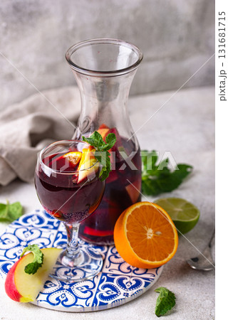 Traditional Spanish sangria from red wine 131681715