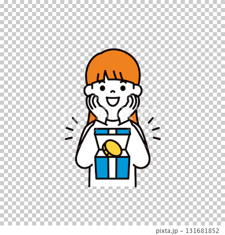 一個簡單的上身向量插圖，描繪的是一位高興贏得積分的年輕女子 131681852