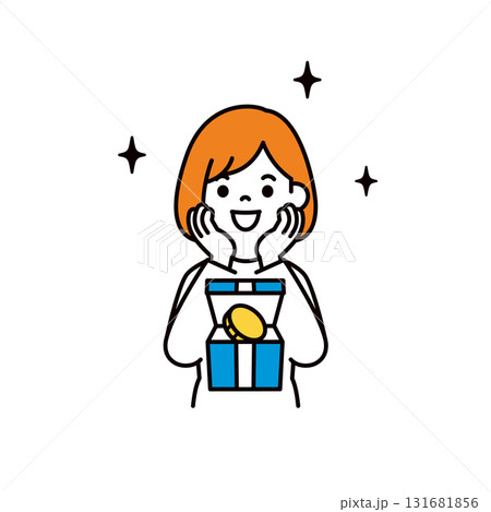 ポイントを貰って喜ぶ、若い女性のシンプルな上半身ベクターイラスト素材 131681856