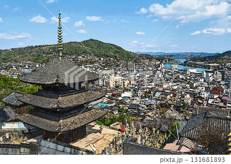 尾道の街並みと天寧寺三重塔のイラスト 131681893