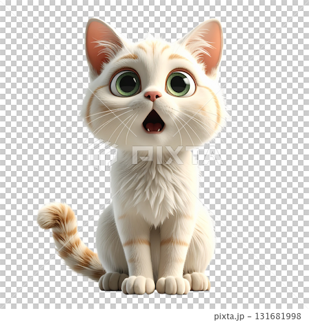 3D animated character surprised cream-colored cat clip art illustration png 131681998