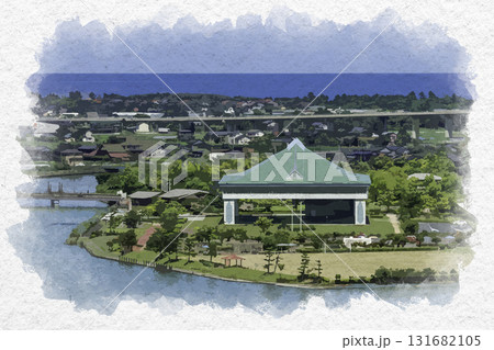 水彩画風 羽合温泉 東郷湖羽合臨海公園 ハワイ夢広場 鳥取県湯梨浜町 水彩画風 羽合温泉 東郷湖羽合臨海公園 ハワイ夢広場 鳥取県湯梨浜町 131682105