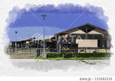 水彩画風 羽合温泉 東郷湖羽合臨海公園 東郷湖ドラゴンカヌー艇庫 鳥取県湯梨浜町 水彩画風 羽合温泉 東郷湖羽合臨海公園 東郷湖ドラゴンカヌー艇庫 鳥取県湯梨浜町 131682216