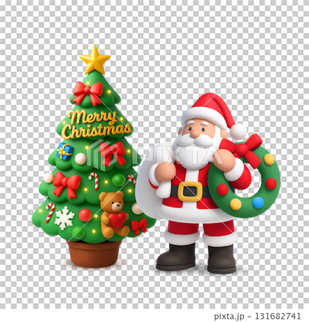 サンタクロースとクリスマスツリーのイラスト 3D 131682741