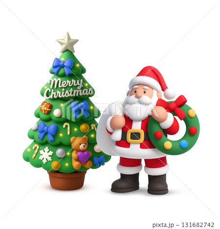 サンタクロースとクリスマスツリーのイラスト 3D 131682742