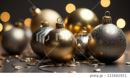 christmas ornament, golden and silver spheres 131682851