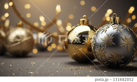 christmas ornament, golden and silver spheres 131682852