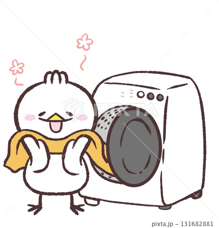 ドラム式洗濯機で洗濯する白い鳥のイラスト 131682881