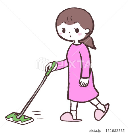 フローリングワイパーで床を拭く女性のイラスト 131682885