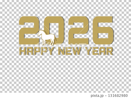 New Year's Card 2026 Horse Illustration Gold Lettering Simple New Year's Card Template Year of the Horse Cool Gold 131682980