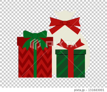 Vector illustration of a Christmas-colored wrapped gift with a ribbon 131683001