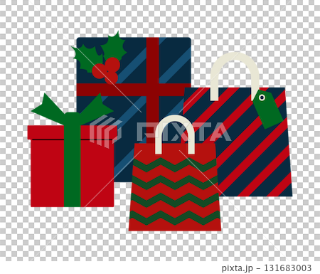 A simple illustration of Christmas gifts lined up in blue, red, and green colors A simple illustration of Christmas gifts lined up in blue, red, and green colors 131683003