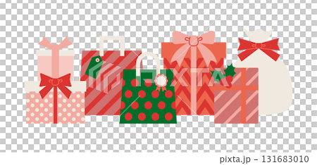 排列著可愛粉紅禮物的聖誕插畫素材 排列著可愛粉紅禮物的聖誕插畫素材 131683010