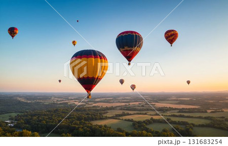 朝焼けに舞う熱気球 朝焼けに舞う熱気球 131683254