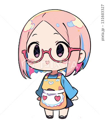 かわいいエプロンをした女性店員のイラスト 131683327