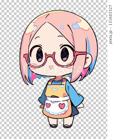 かわいいエプロンをした女性店員のイラスト 131683327