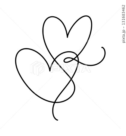 Two connected vector valentine hearts drawing a continuous line, symbolizing love, passion, bonding relationship and strong 131683462