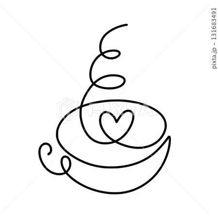 Coffee cup continuous vector valentine line tea drawing featuring a heart, symbolizing love for drinks morning and rituals hot Coffee cup continuous vector valentine line tea drawing featuring a heart, symbolizing love for drinks morning and rituals hot 131683491