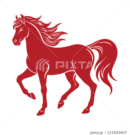Majestic horse red silhouette isolated on white background. Illustration. 131683607