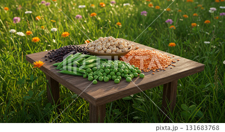 basket of fresh green peas 131683768