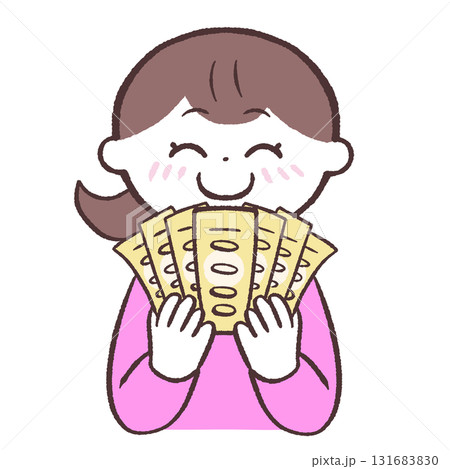 お札を広げる女性のイラスト お札を広げる女性のイラスト 131683830