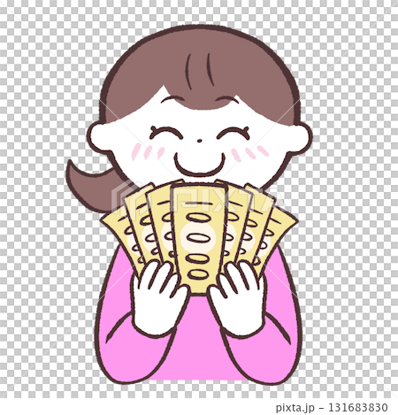 お札を広げる女性のイラスト お札を広げる女性のイラスト 131683830