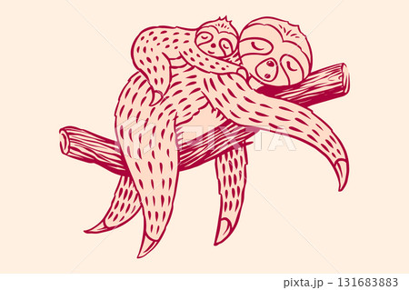 Cartoon sloth with a baby character in hand drawn style. Cute animal for kids clothes design for Cartoon sloth with a baby character in hand drawn style. Cute animal for kids clothes design for 131683883