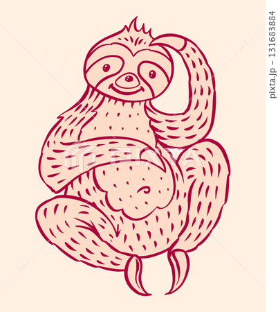Cartoon sloth character in hand drawn style. Cute animal for kids clothes design for sleeping or 131683884