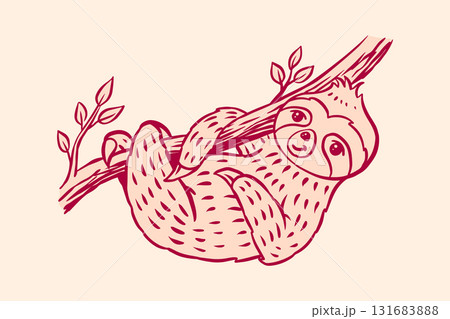 Cartoon sloth character in hand drawn style. Cute animal for kids clothes design for sleeping or 131683888