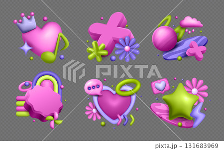 Composition Featuring 3D Heart Crown and Gradient Rainbow Elements 131683969