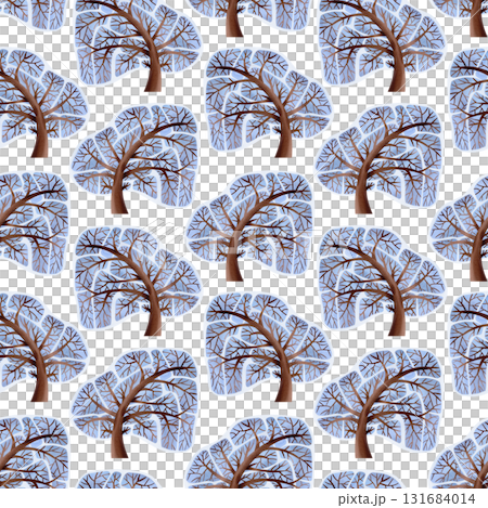 Seamless pattern. Snow-covered trees. Watercolor illustrations of winter plants for greeting cards, children's illustrations, and textiles. Seamless pattern. Snow-covered trees. Watercolor illustrations of winter plants for greeting cards, children's illustrations, and textiles. 131684014