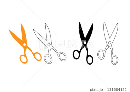 Assorted Scissors Collection In Colorful And Monochrome Styles For Crafting And Sewing Projects. 131684122