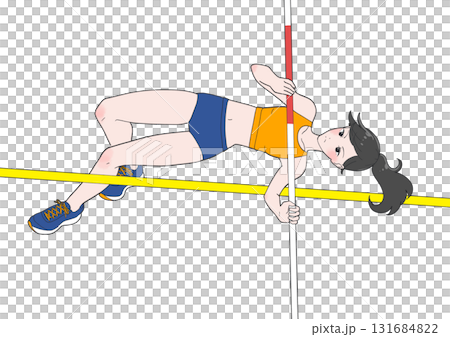 一個女孩撐竿跳的插圖 一個女孩撐竿跳的插圖 131684822