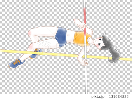 撐竿跳女孩的水彩插圖 131684823