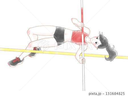 棒高跳びをする女子の水彩風イラスト 131684825