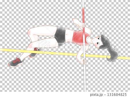棒高跳びをする女子の水彩風イラスト 131684825
