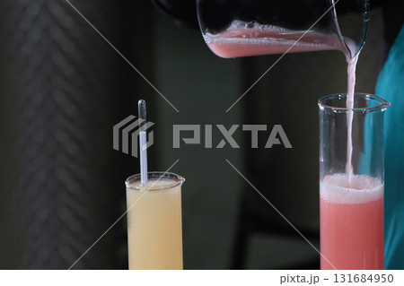 Measurement of acidity and sugar content in wine must. Fermentation of must. Production of white wine. Winemaking concept. 131684950