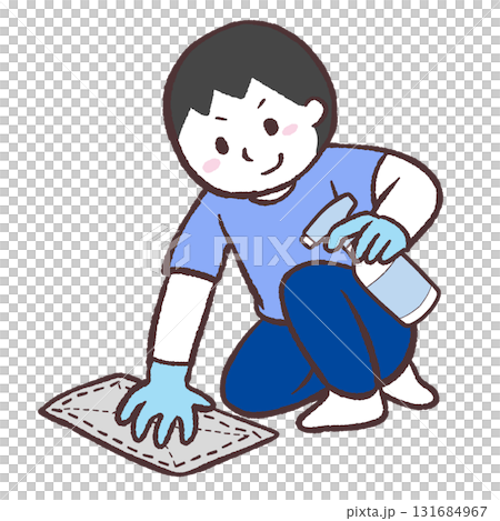 Illustration of a man wiping the floor Illustration of a man wiping the floor 131684967