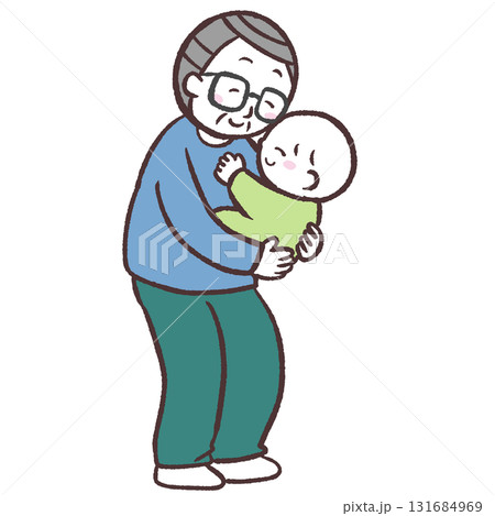赤ちゃんを抱っこするシニア男性のイラスト 131684969
