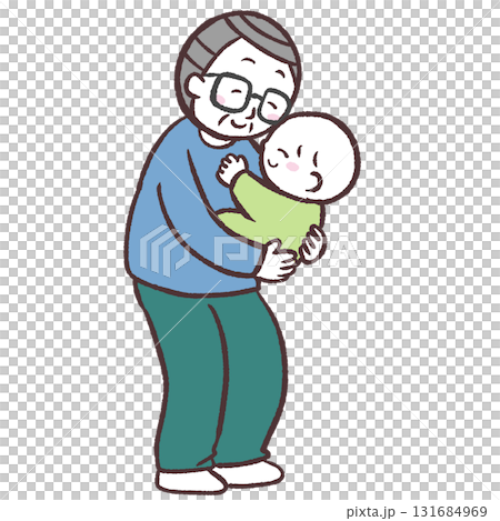 赤ちゃんを抱っこするシニア男性のイラスト 131684969