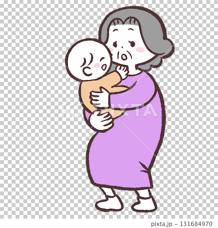 赤ちゃんを抱っこするシニア女性のイラスト 131684970
