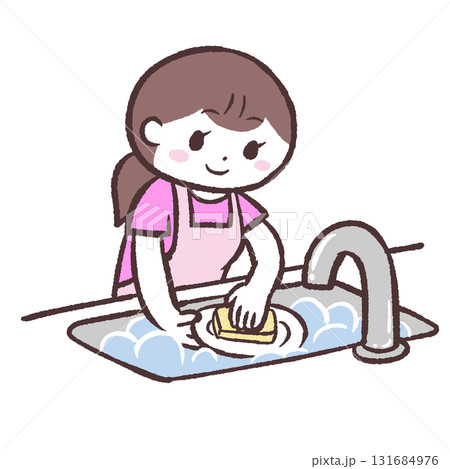 洗い物をする女性のイラスト 洗い物をする女性のイラスト 131684976
