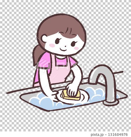 一位女士洗碗的插圖 131684976