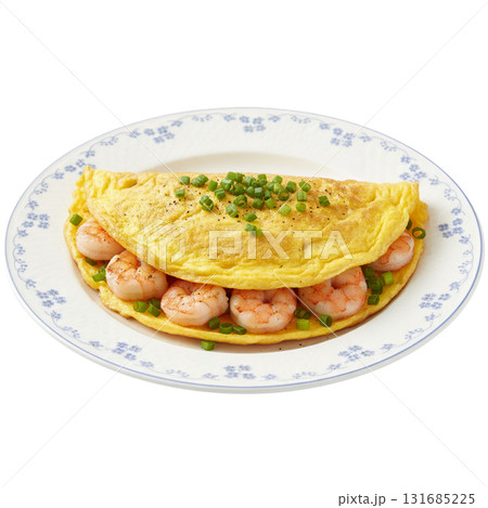 Fluffy Shrimp Omelette with Chopped Scallions 131685225