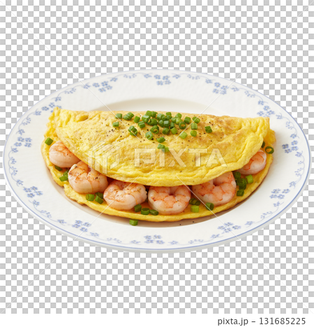 Fluffy Shrimp Omelette with Chopped Scallions 131685225