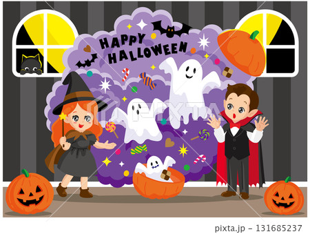 魔法使いが魔法で吸血鬼を驚かすHalloweenの夜 131685237