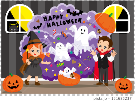 魔法使いが魔法で吸血鬼を驚かすHalloweenの夜 131685237