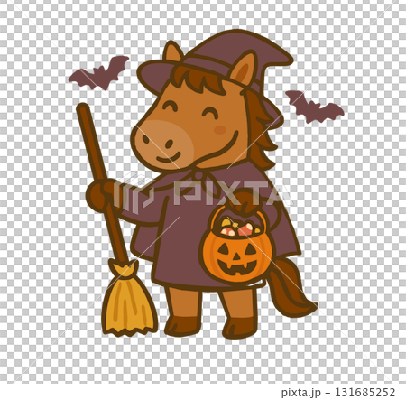 萬聖節扮成女巫的卡通馬 131685252