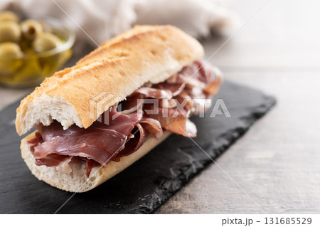Traditional Spanish Serrano Ham Sandwich 131685529