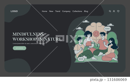 Vector illustration of people engaging in a mindfulness workshop surrounded by nature. Participants are seated in a group, sharing ideas, and interacting with focus and joy. Vector illustration of people engaging in a mindfulness workshop surrounded by nature. Participants are seated in a group, sharing ideas, and interacting with focus and joy. 131686069